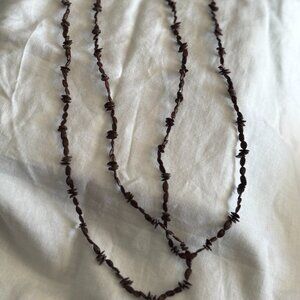 Brown Natural Seed Bead Long Strand Necklace – Organic Boho Festival Style – 60”